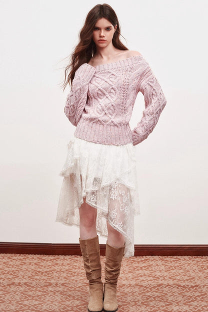 Irregular Striped One-Shoulder Sweater