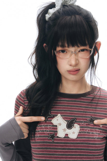 T-Shirt mit Pony-Applikation und Stickerei