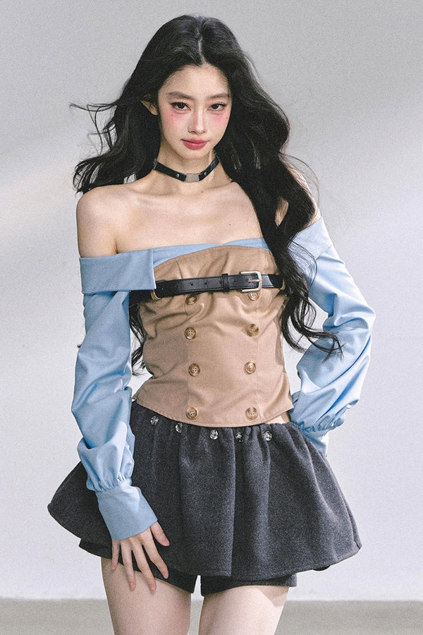 Wide Shoulder Crop Full Sleeve Top