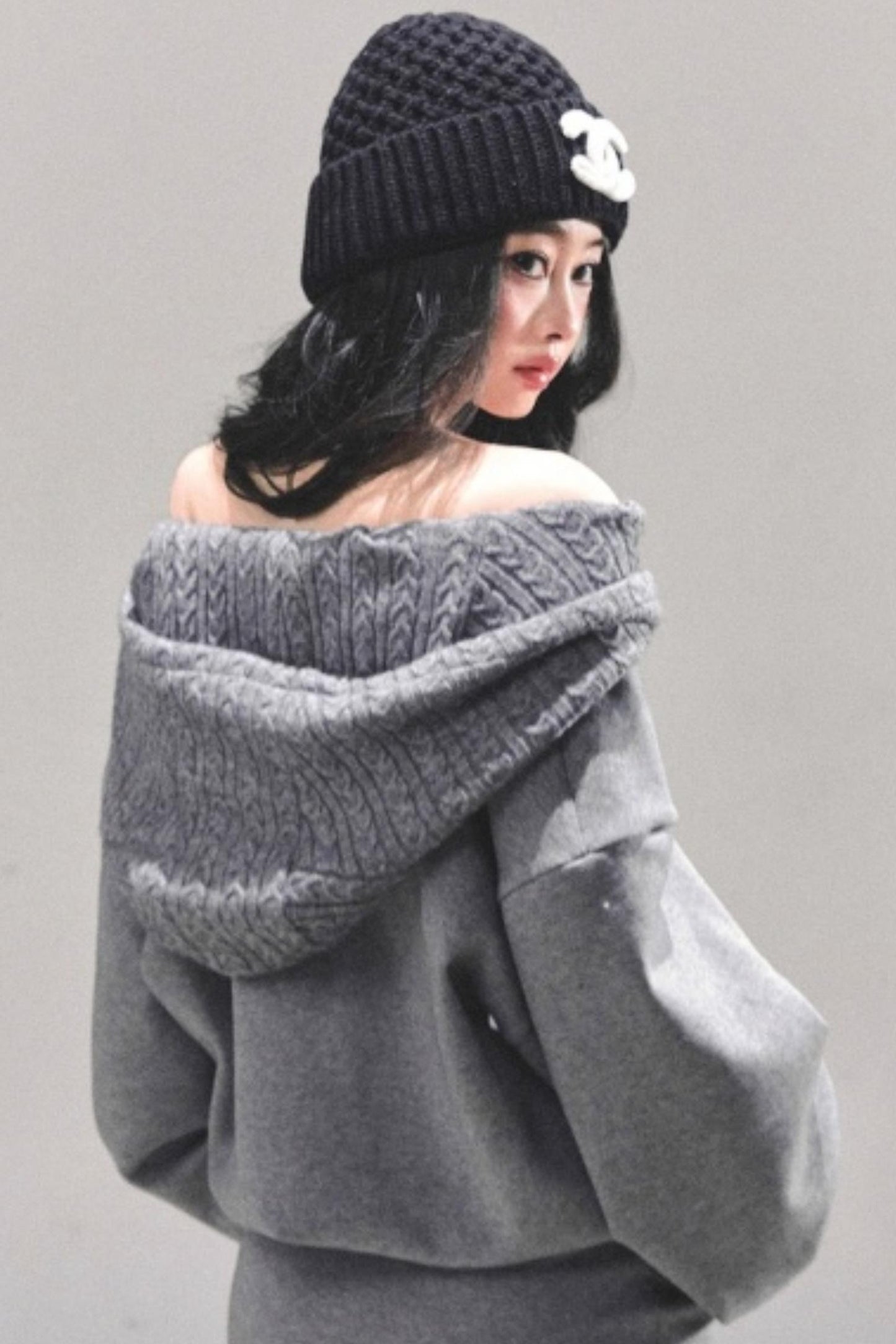 One Shoulder Grayscale Sweatshirt Dress