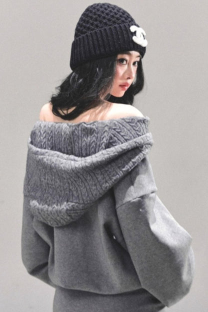 One Shoulder Grayscale Sweatshirt Dress