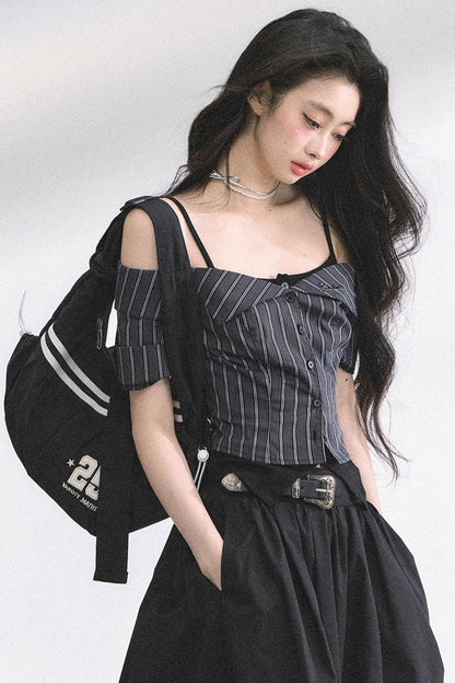 Kyoto Striped Short-Sleeved Sunscreen Top