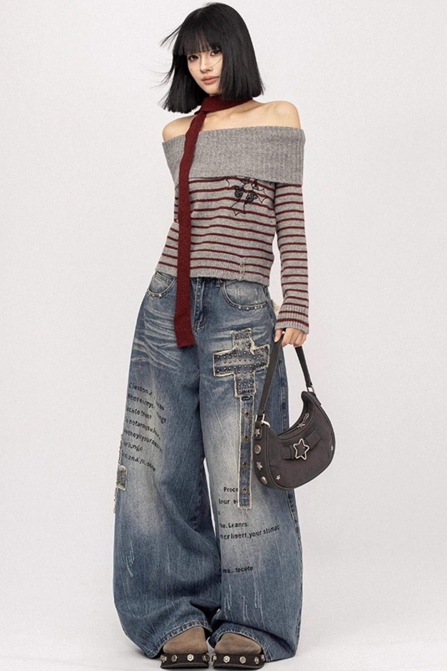 Light Sweet Asian One-Shoulder Knitted Sweater