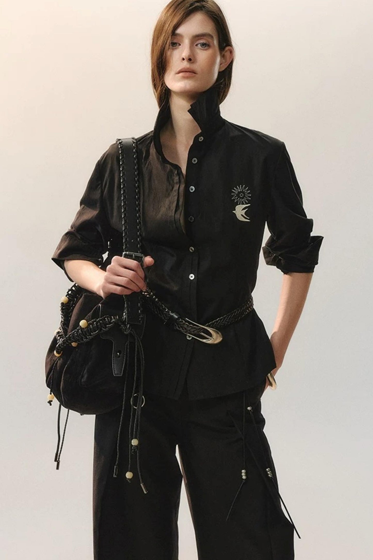 Bird Embroidery Lace Shirt