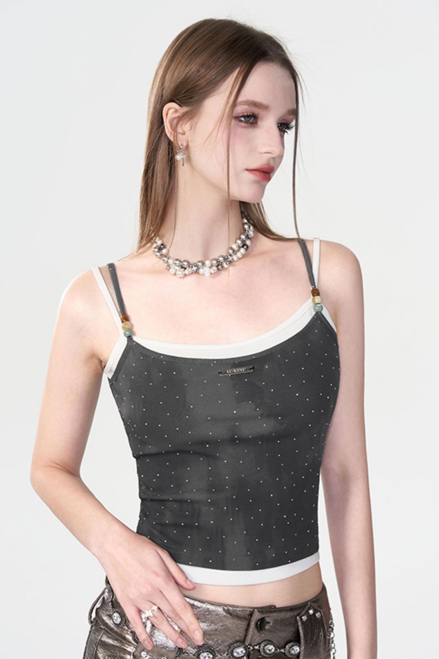 Rhinestone Suspenders Top