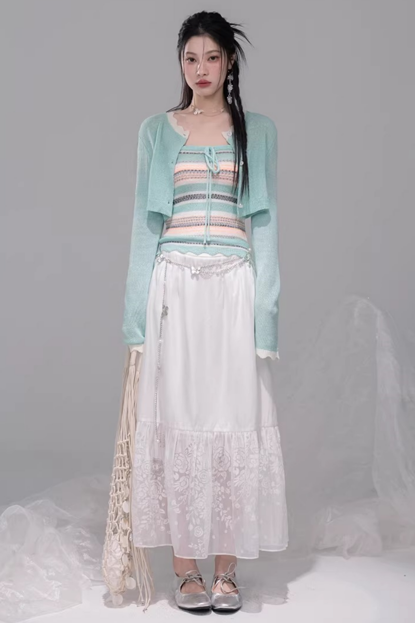 Coconut Breeze Striped Cardigan Set