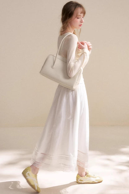 Acetate Lace Pleated Long Skirt