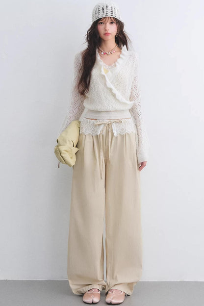 Lace Patchwork Wide-Leg Pants