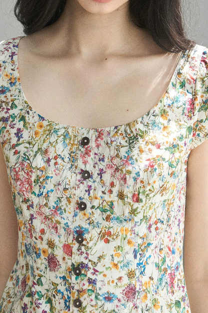 Youthful Floral Puffy Dress