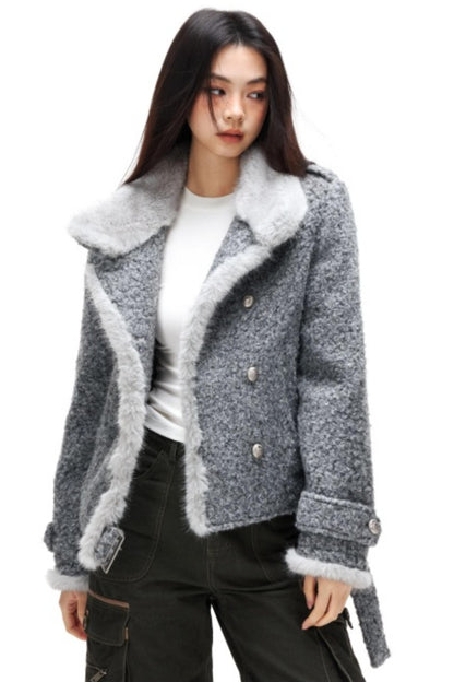 Retro Plush Patchwork Woolen Coat