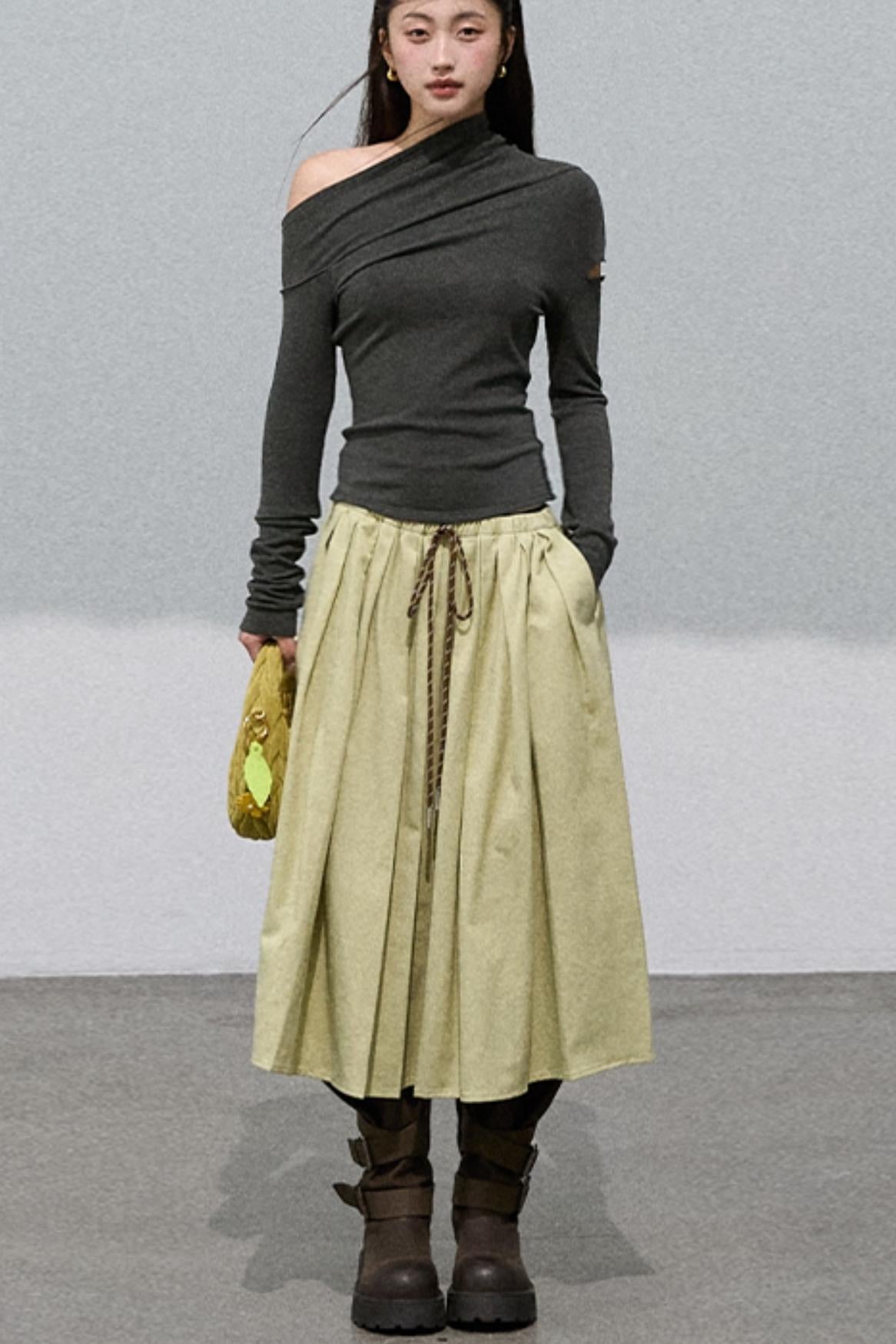 Lyocell Waist Pleated Skirt