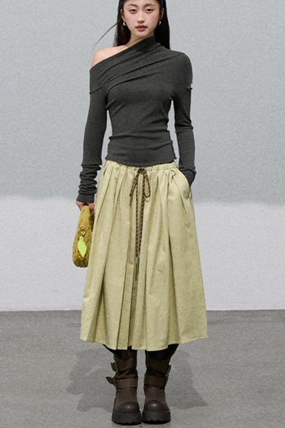 Lyocell Waist Pleated Skirt