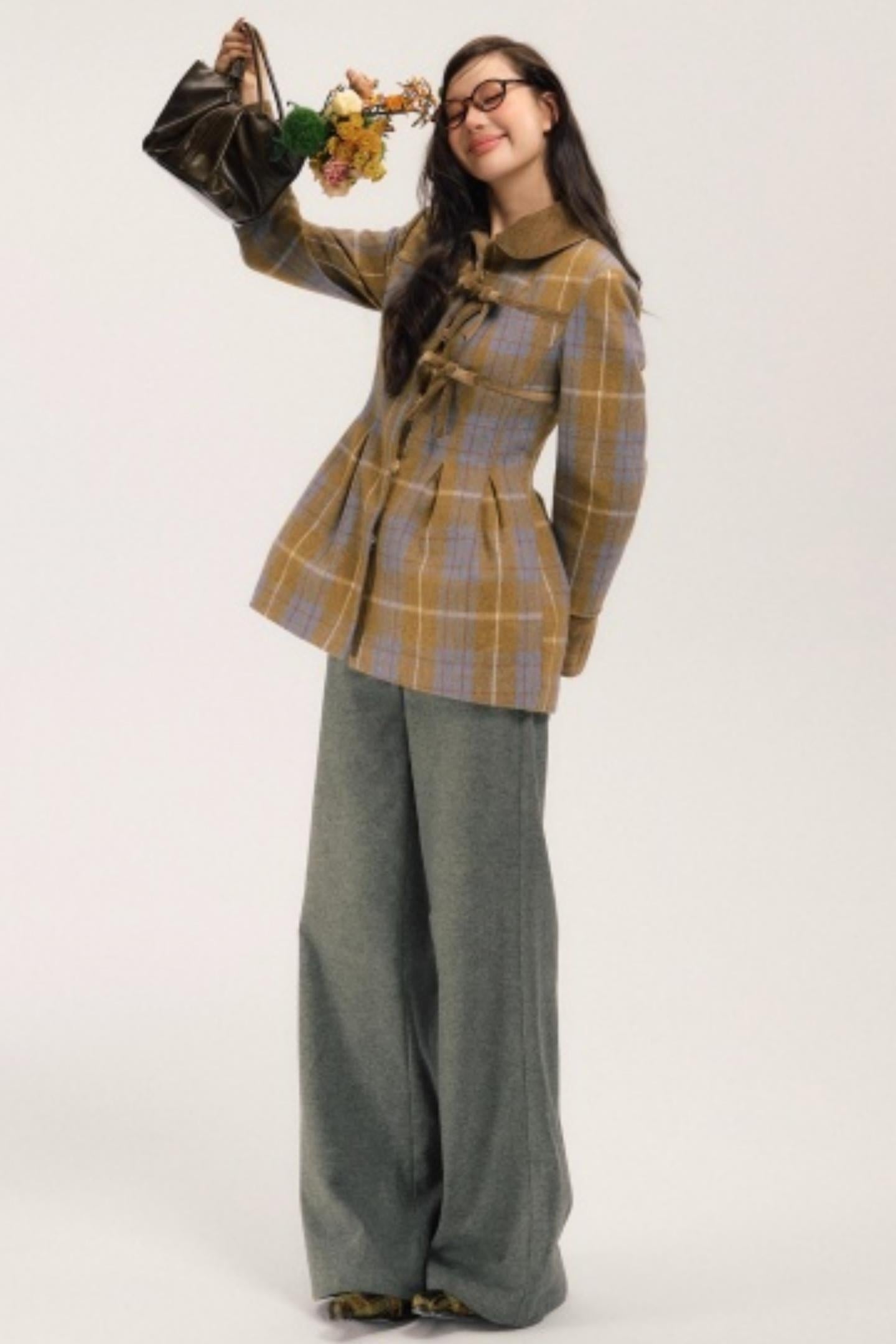 Plaid Patchwork Woolen Coat