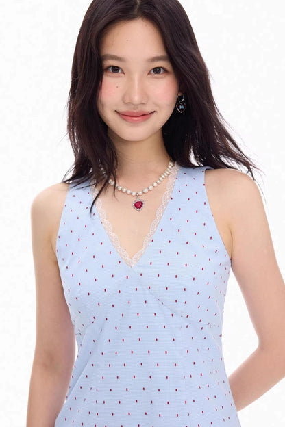 Lace-Trimmed V-Neck Dress