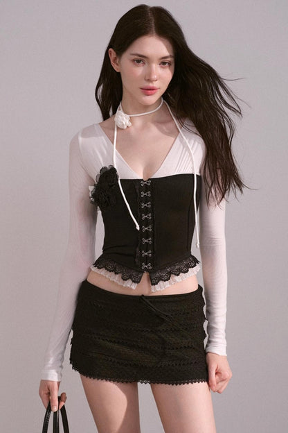 White Brown V-Neck Top