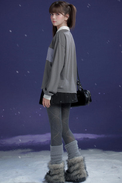 Gray and Purple Striped Polo Top