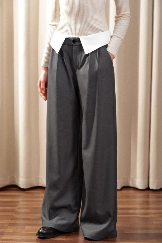 Gray Wide-Leg Suit Pants
