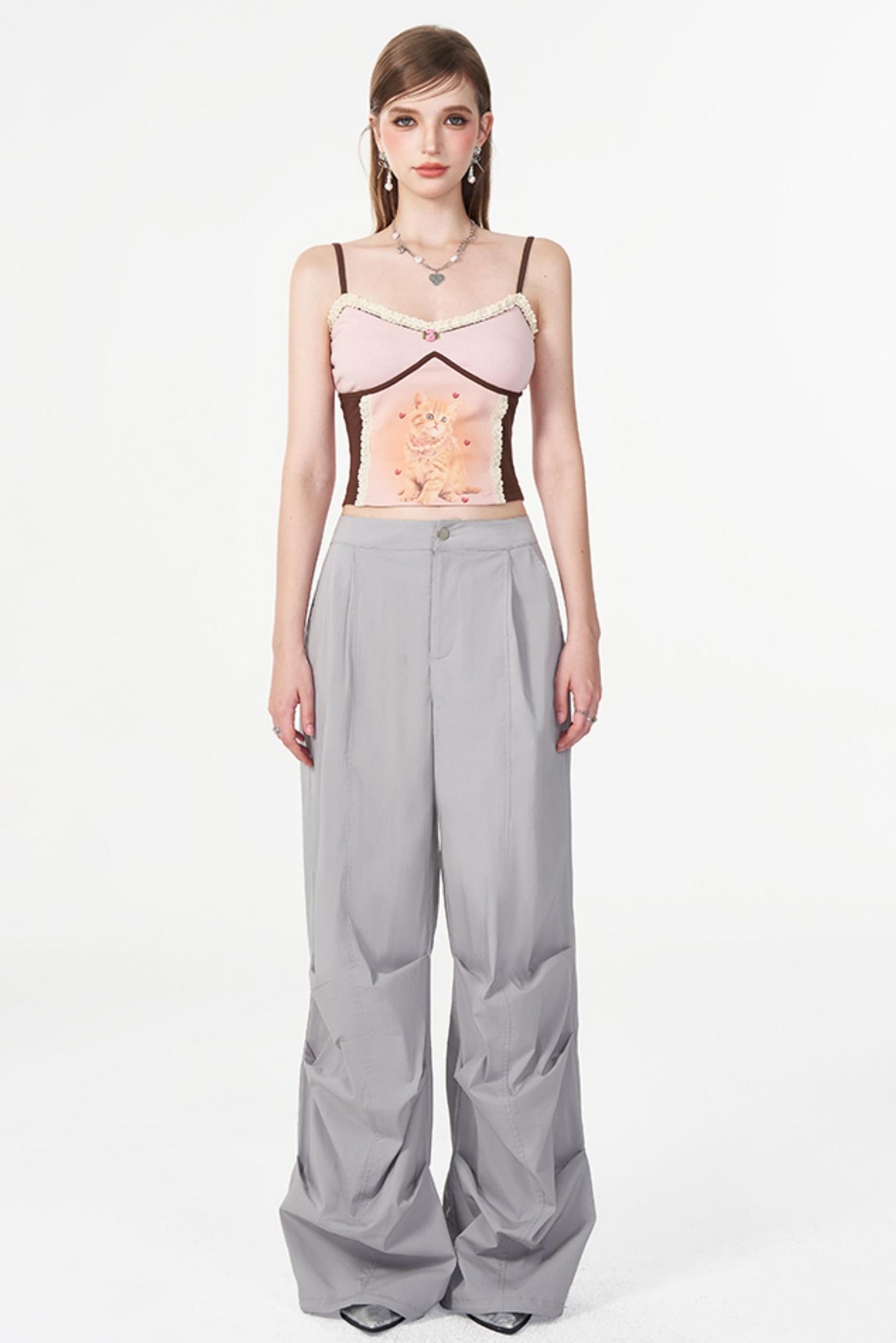 Gray Layered Pleat Work Trousers