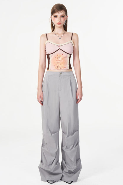 Gray Layered Pleat Work Trousers