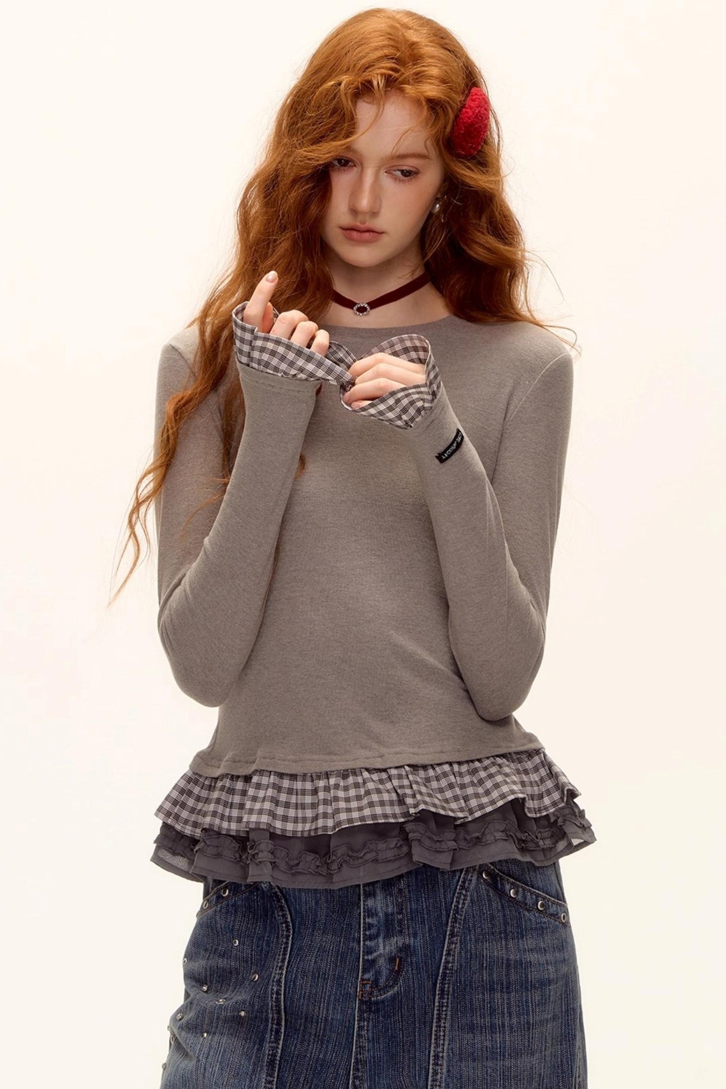 Velvet Wool Plaid Base Layer Top