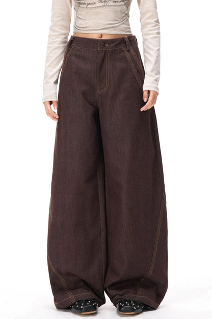 Retro Color-Blocked Denim Pants