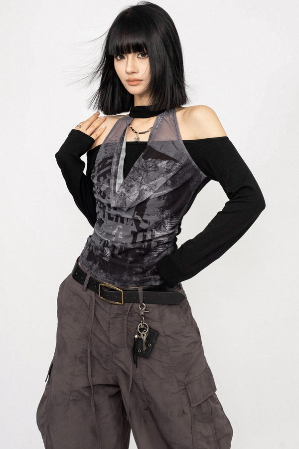 Vintage Swing Collar Long Sleeve Top