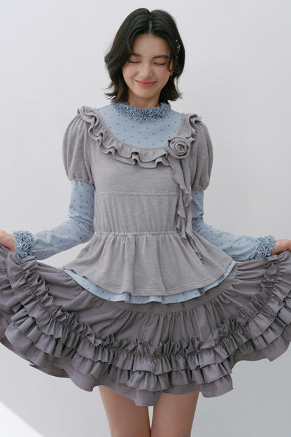 Gray Polka Dot Knitted Shirt Set-Up