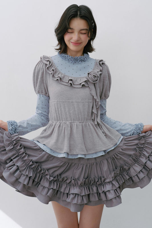 Gray Polka Dot Knitted Shirt Set-Up