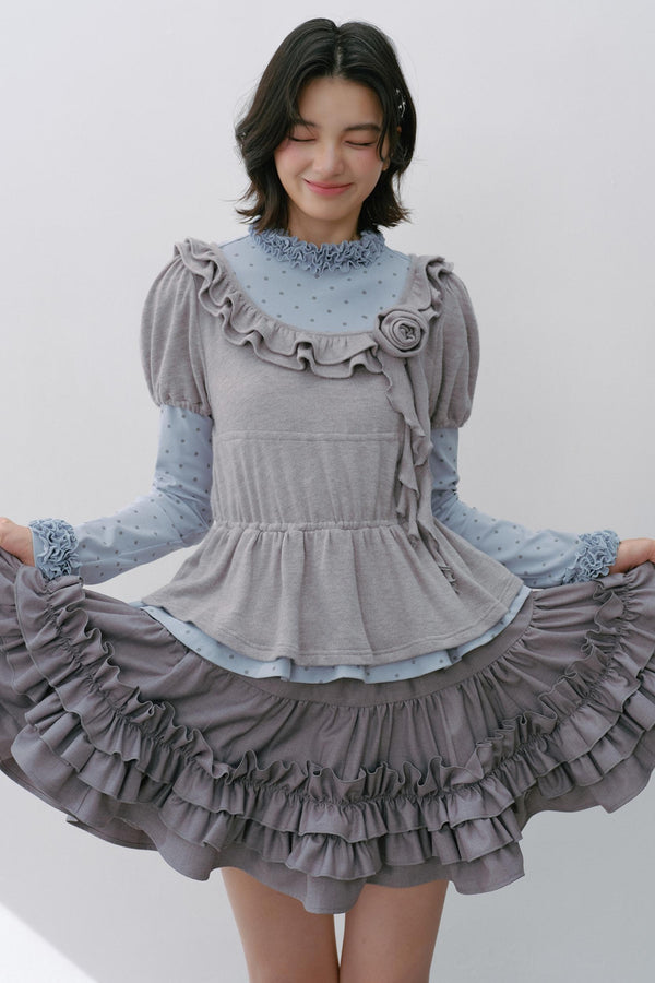 Gray Polka Dot Knitted Shirt Set-Up