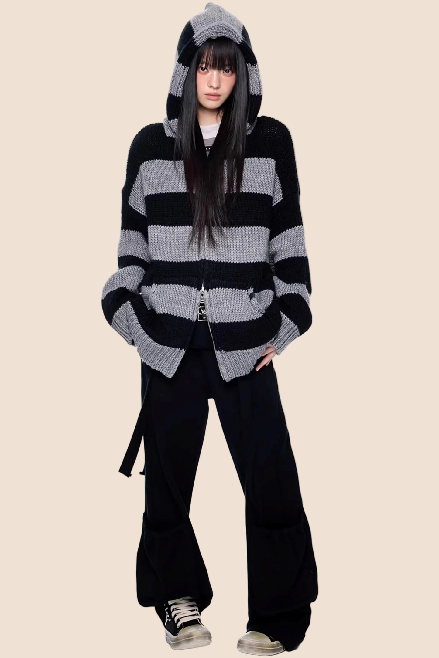 Striped Hooded Knit Jacket