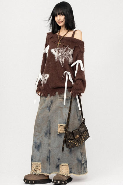 Off-The-Shoulder butterfly Loose Top