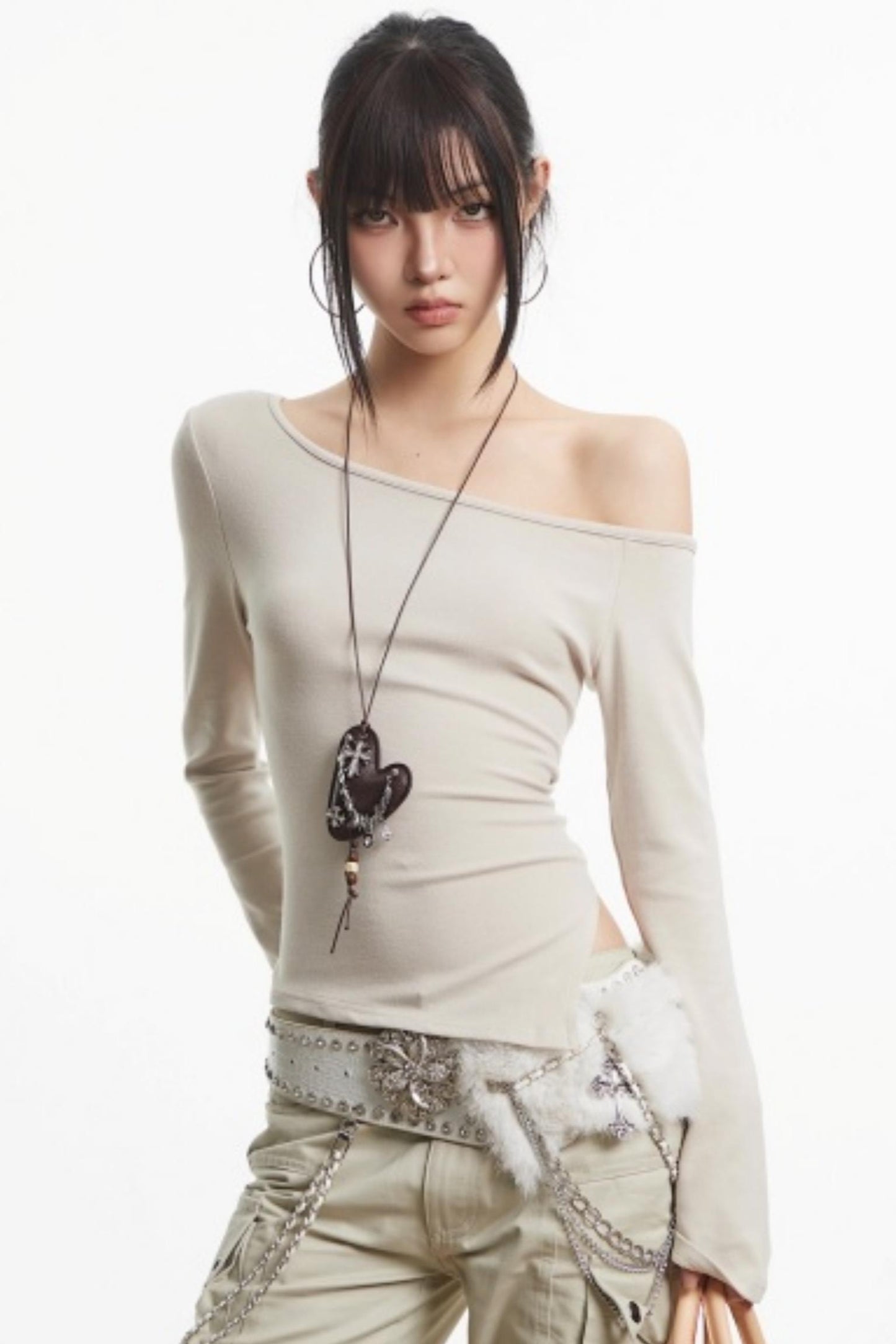 Retro Apricot Off-Shoulder Top