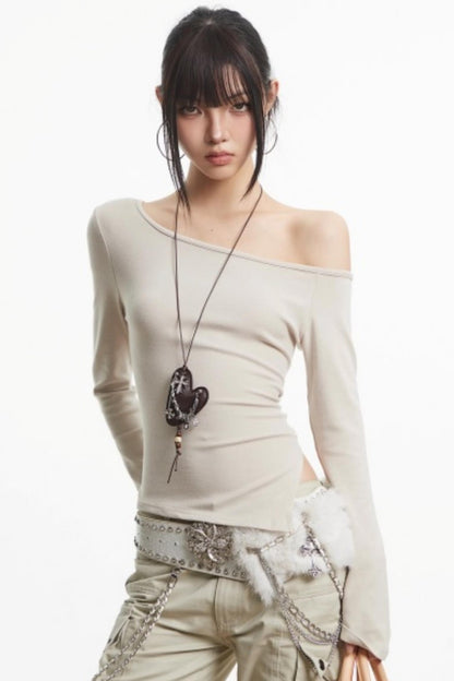 Retro Apricot Off-Shoulder Top