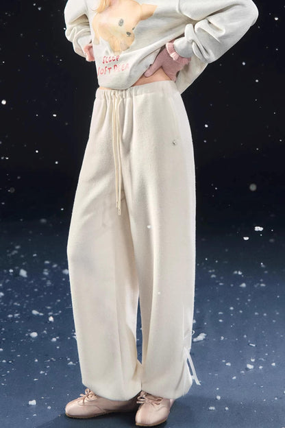 Velvet-Feel Cuffed Lantern Casual Pants
