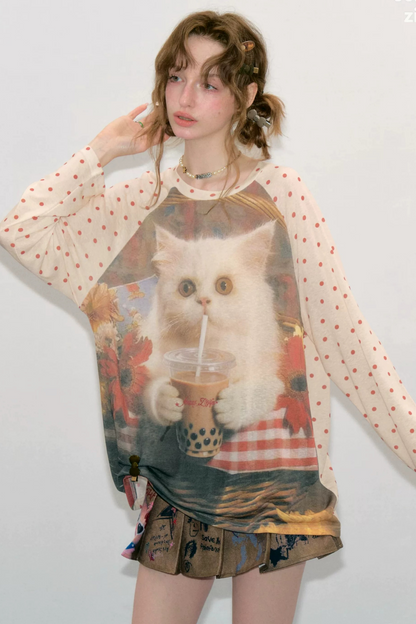 Autumn American Retro Polka Dot T-Shirt