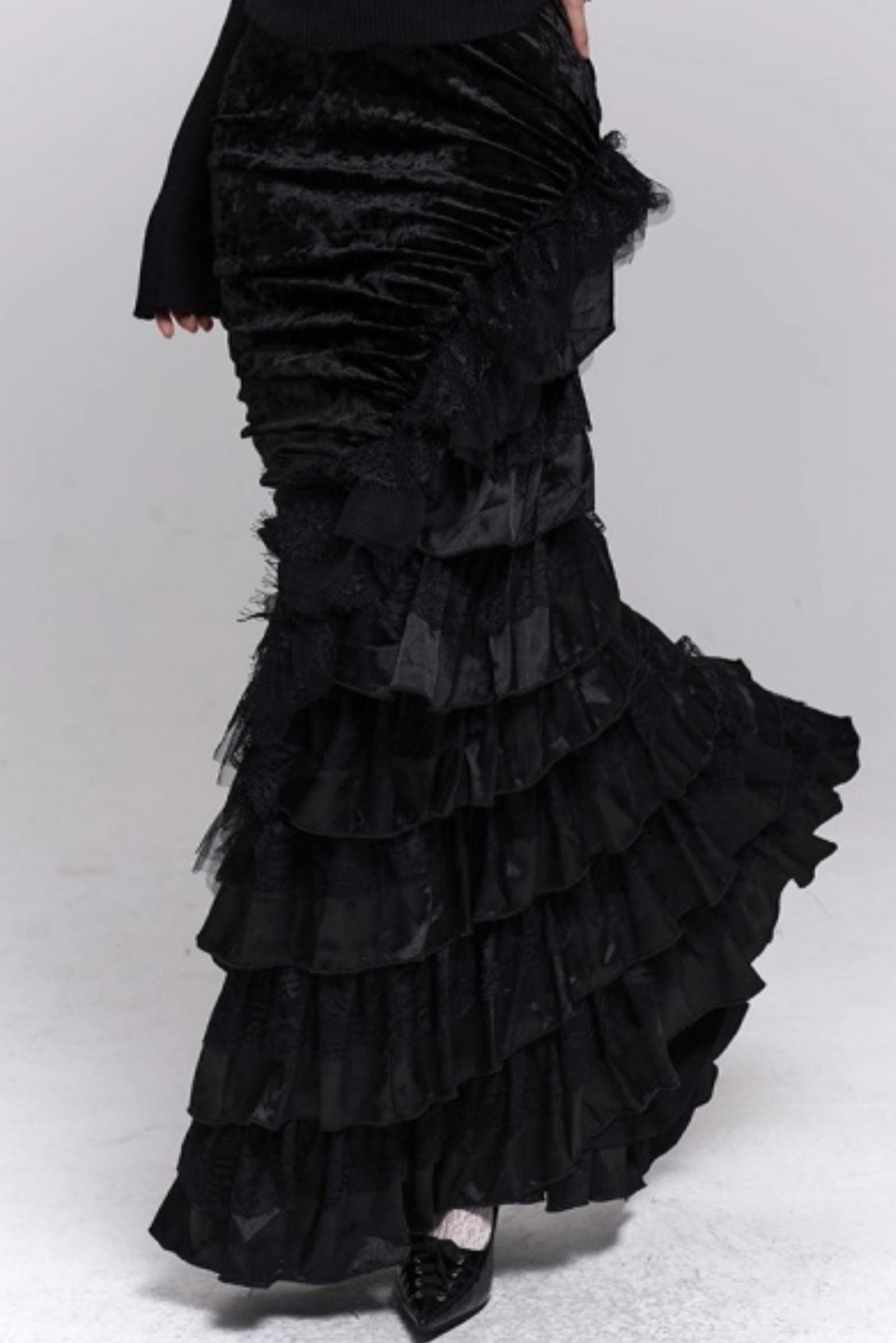 Black Velvet Fishtail Skirt