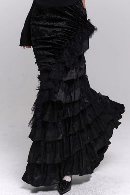 Black Velvet Fishtail Skirt