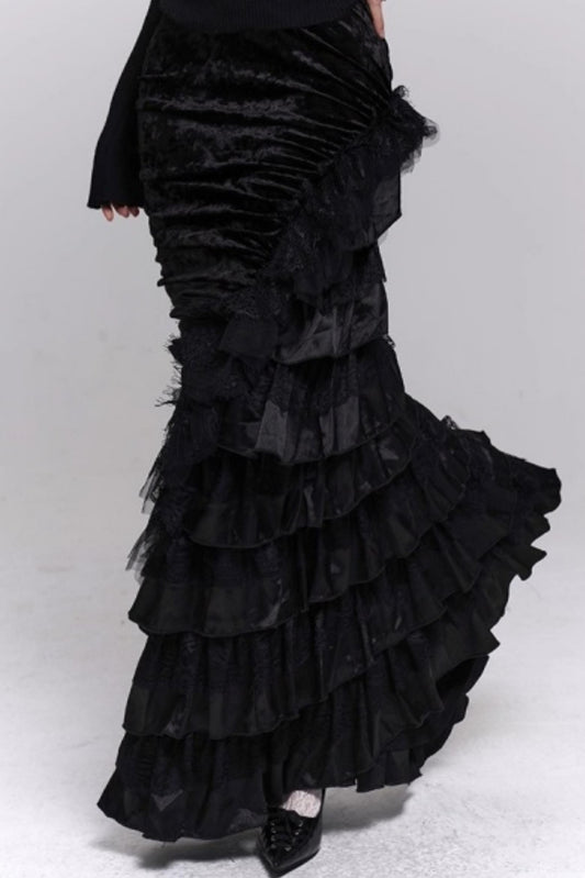 Black Velvet Fishtail Skirt
