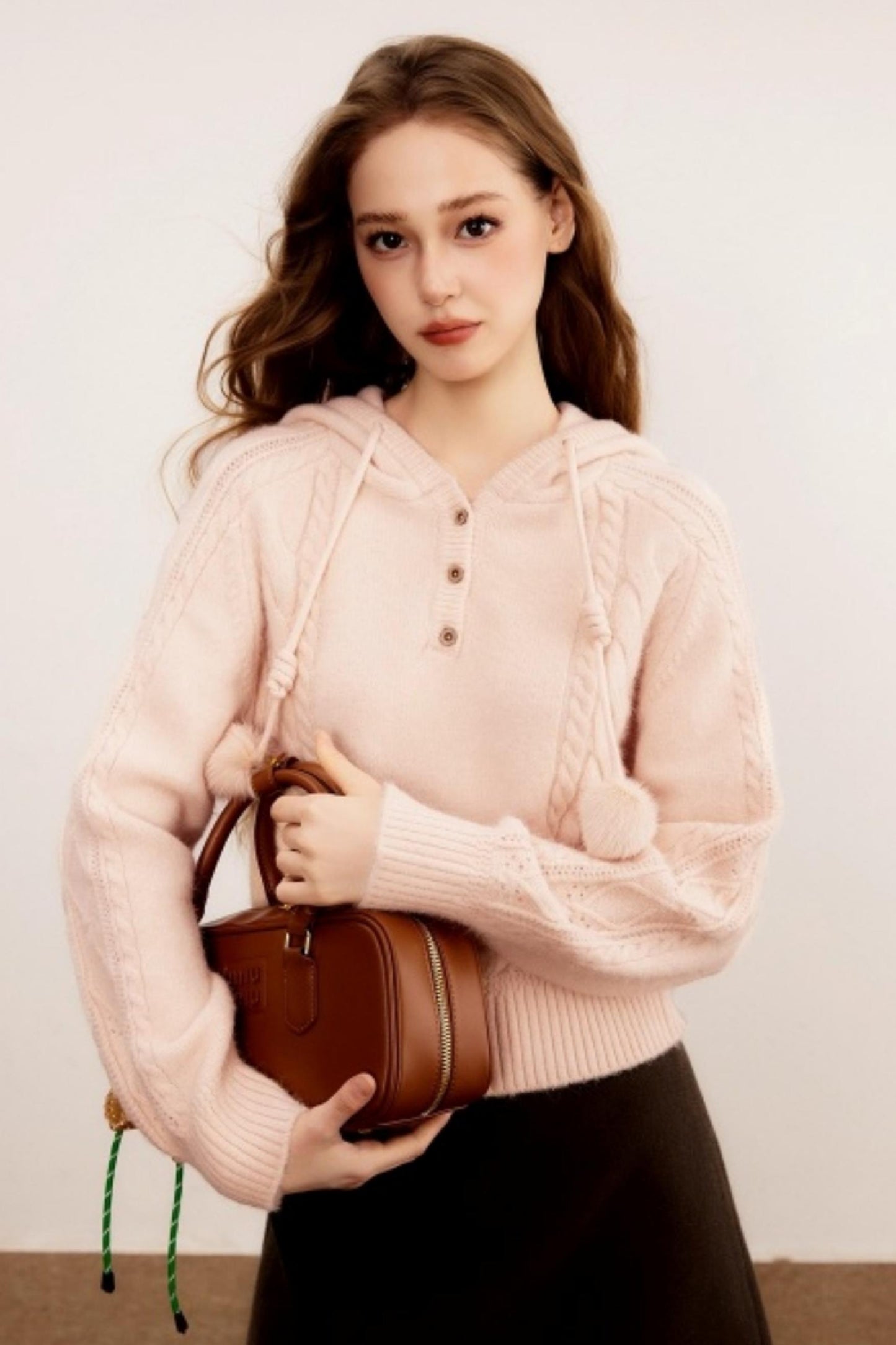 Three-Dimensional Cable Knit Hooded Sweater