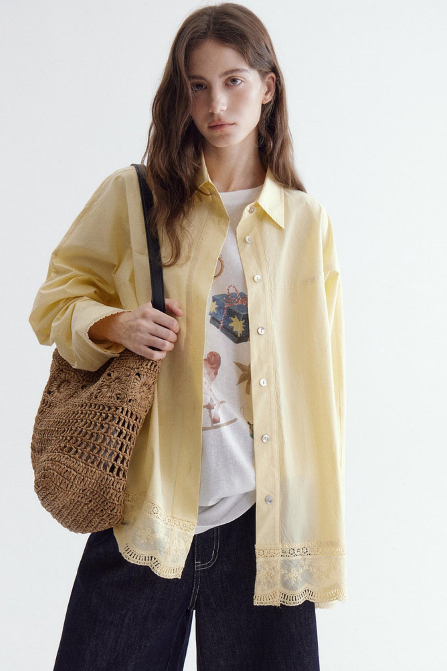 Embroidered Lace Hem Shirt