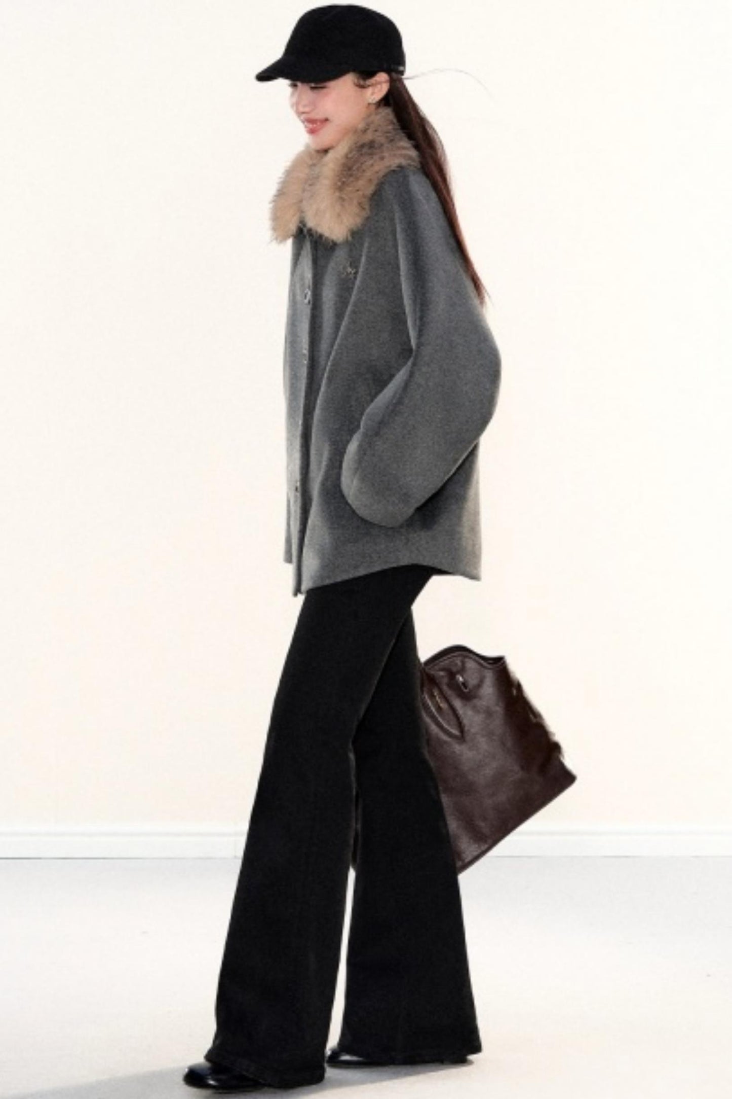 Fur Collar Woolen Cape Coat