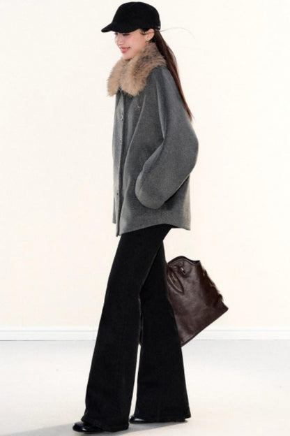 Fur Collar Woolen Cape Coat