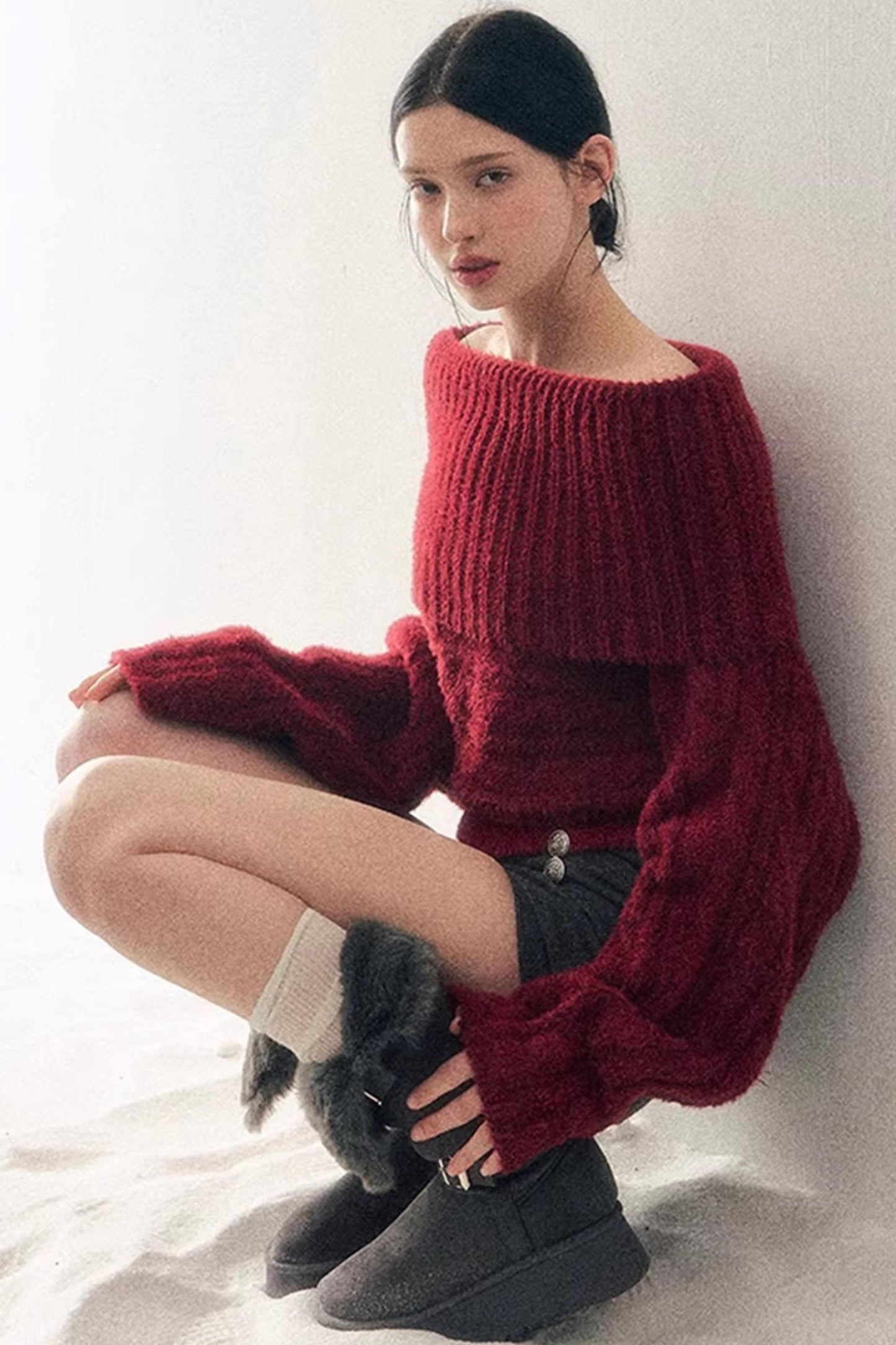 Off-Shoulder Cable Knit Sweater