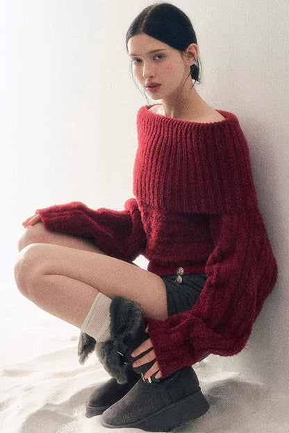 Off-Shoulder Cable Knit Sweater