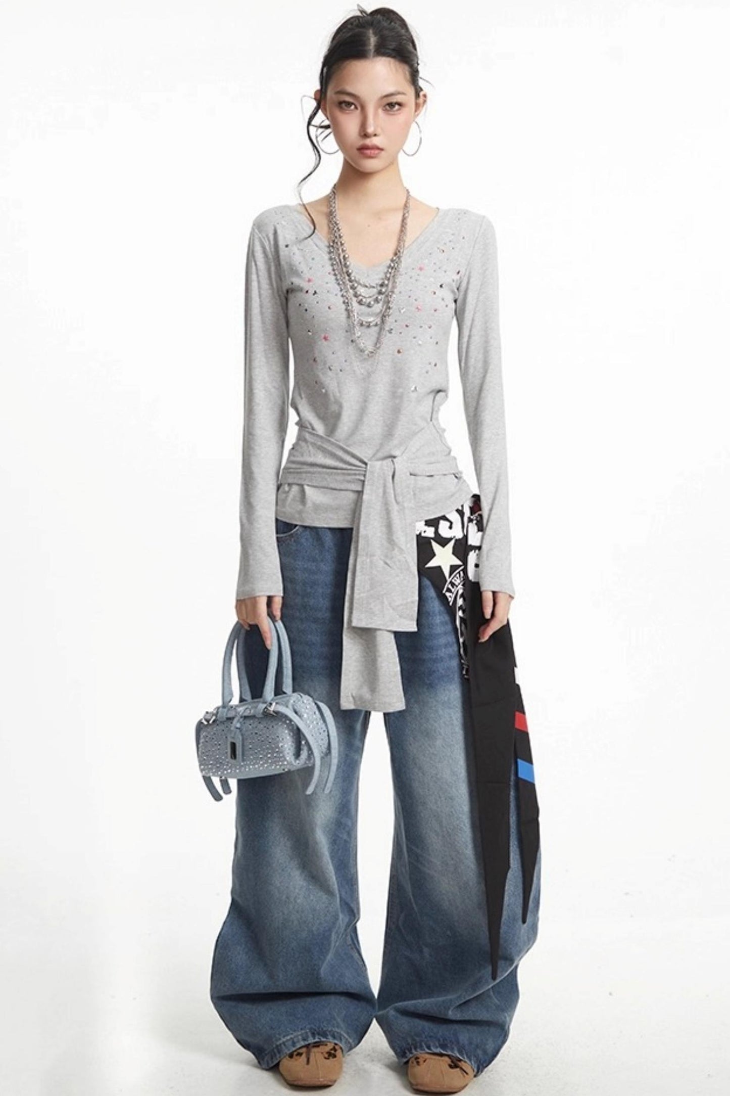 White Hot Girl V-Neck Long Sleeve T-Shirt