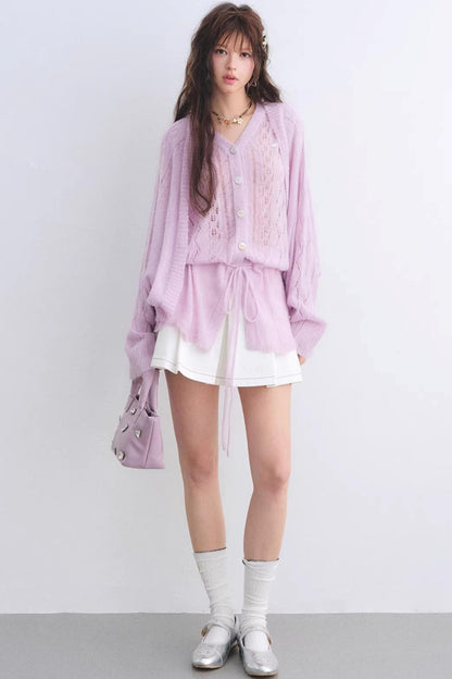 Mohair Purple Cut-Out Cardigan Set-Up