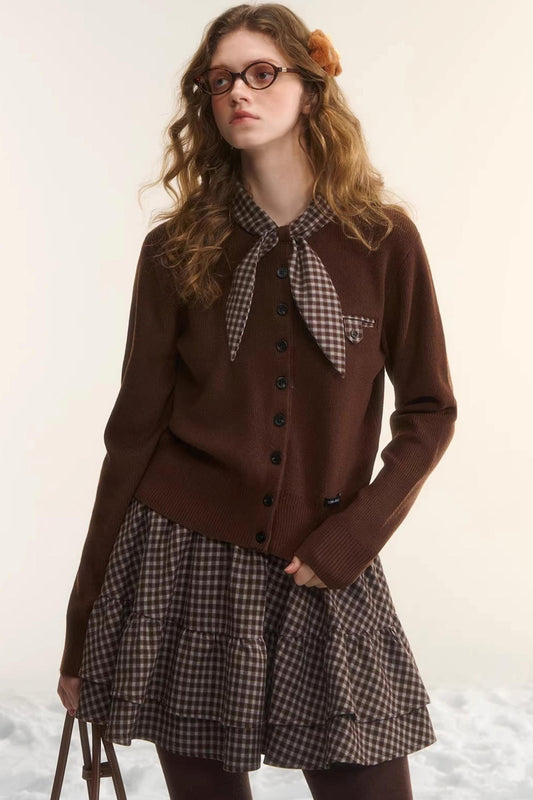 Plaid Melard Knit Top Skirt Set-Up