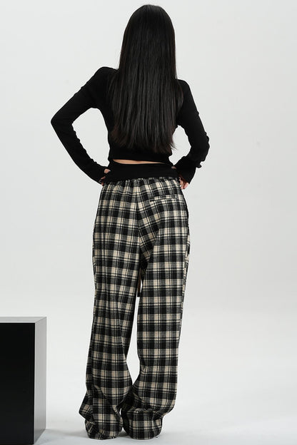 SRYSAME Plaid Casual Pants Elastic Waist Fall Winter Wide Leg Pants Trousers Women's Panties Padded Pants Sweatpants Women's Wear