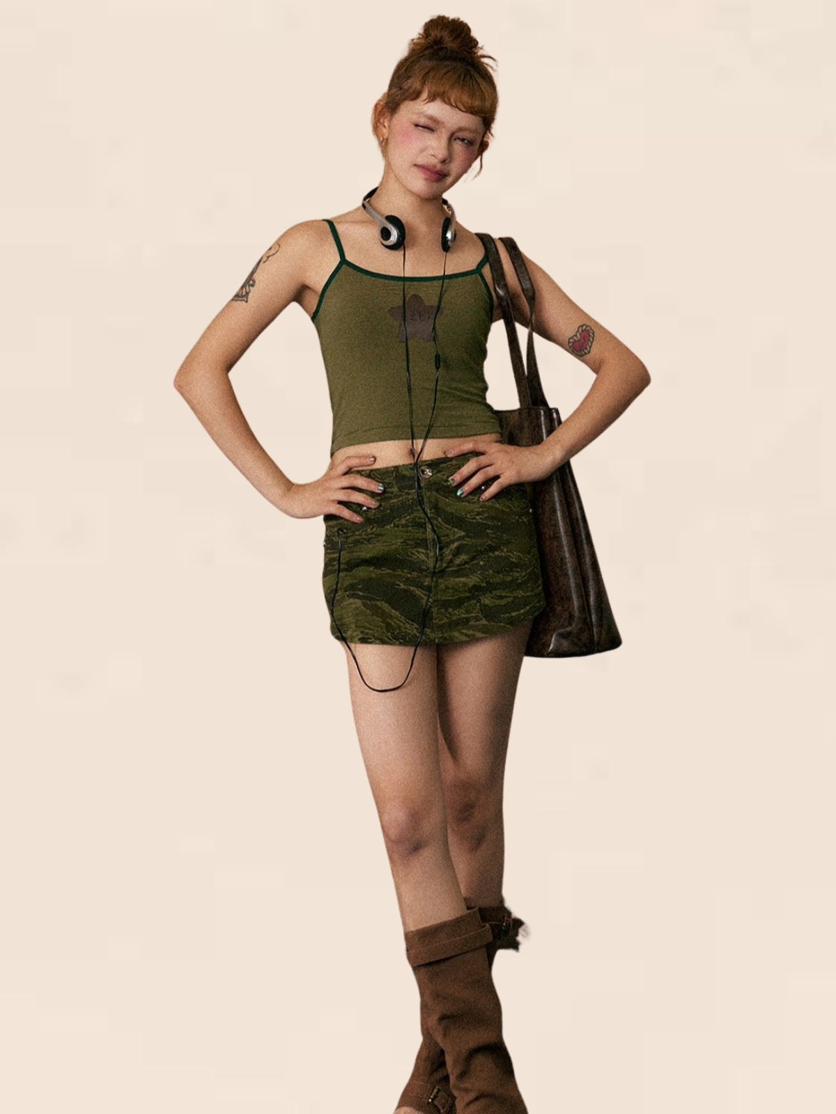 Retro Camouflage Denim Skirt