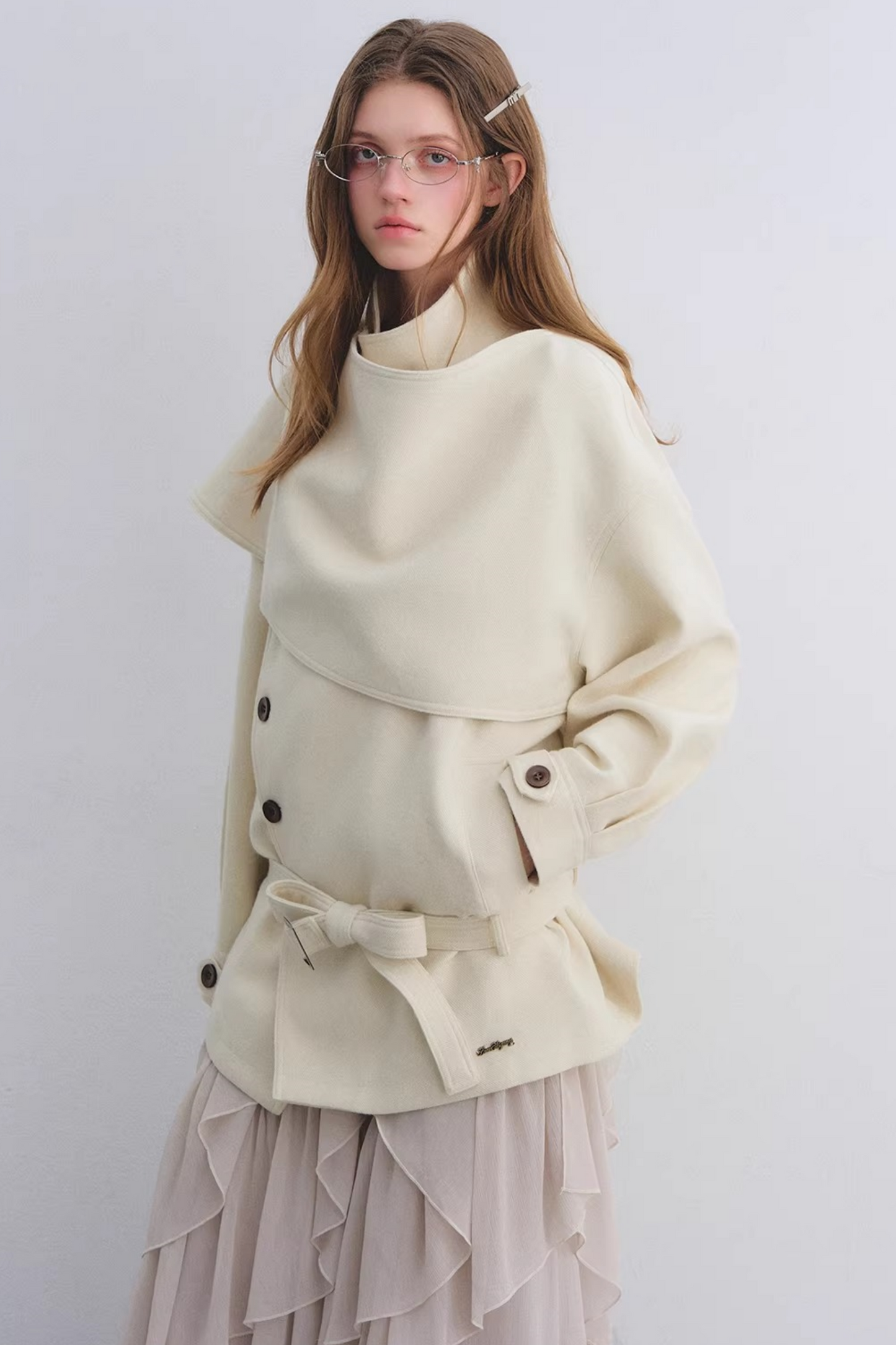 Wool Blend Shawl Collar Coat